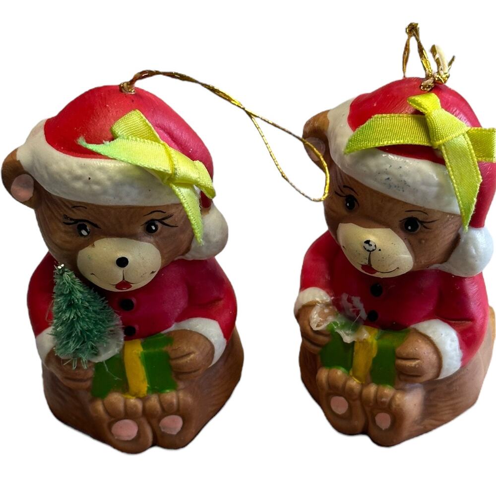 Vintage Bears Porcelain Christmas Bell Ornaments Bundle Holiday Christmas